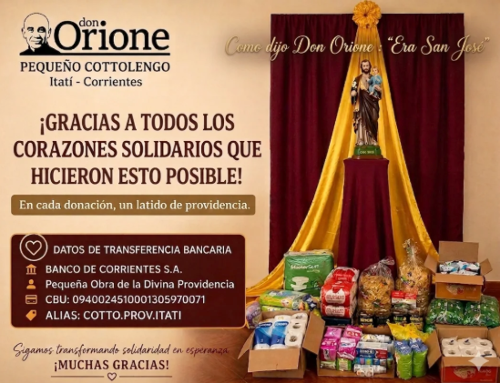 Agradecimiento del Cottolengo de Itati a su benefactores