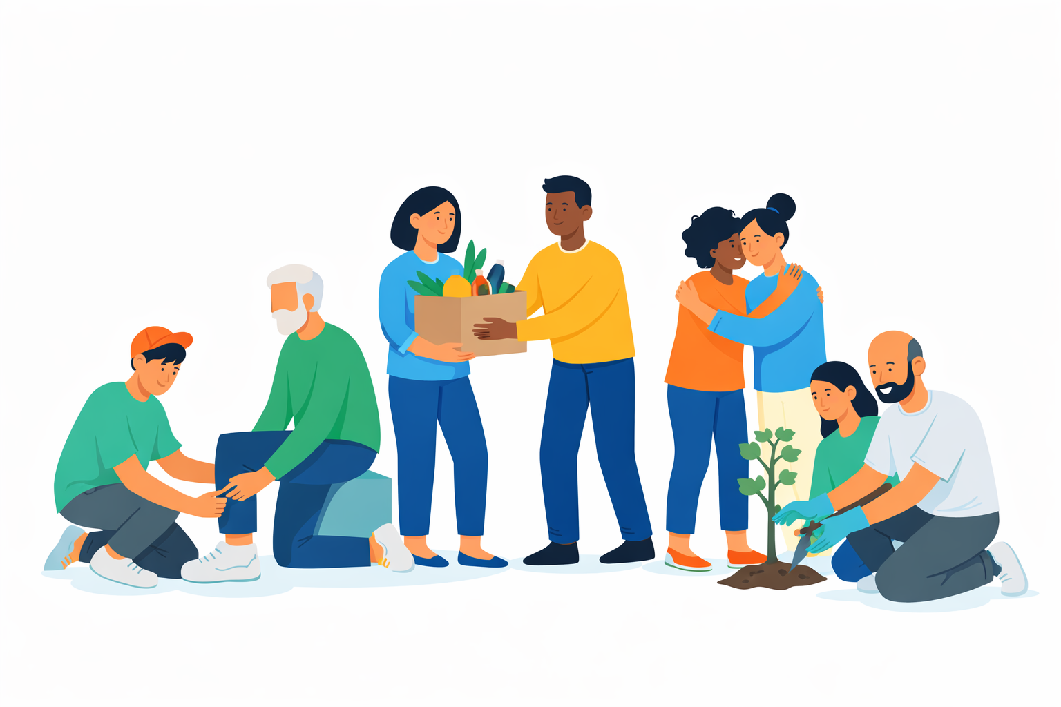 Voluntarios trabajando juntos